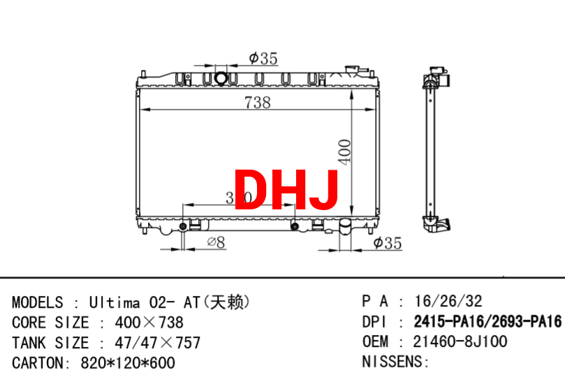 NISSAN radiator 21460-8J100 21460-8Y100 Ultima 02- AT MT