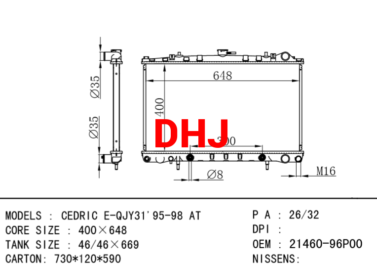 NISSAN radiator 21460-96P00 CEDRIC E-QJY31'95-98 AT