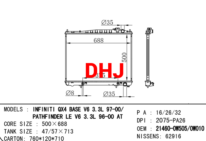 NISSAN radiator  21460-0w505 0w010 PATHFINDER INFINITI QX4 AT/MT