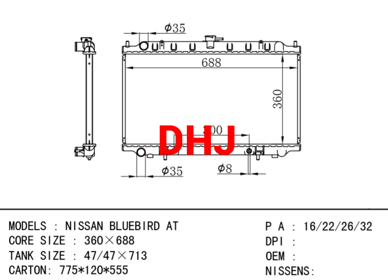 NISSAN radiator NISSAN BLUEBIRD AT/MT