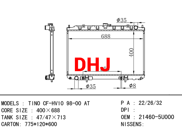 NISSAN radiator 21460-5U000 TINO CF-HV10 98-00 AT/MT