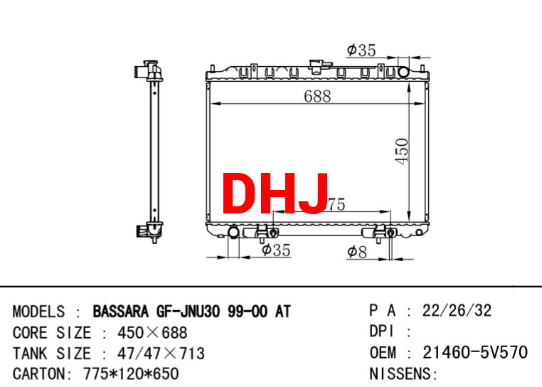 NISSAN radiator 21460-5V570 BASSARA GF-JNU30 99-00 AT/MT