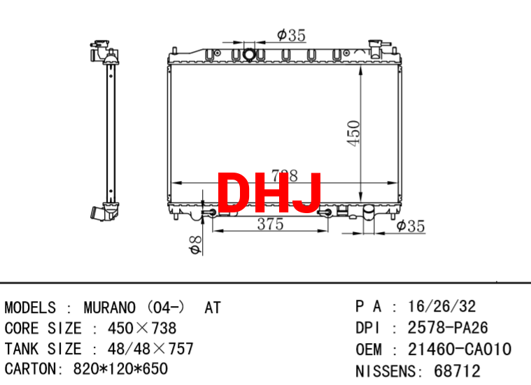 NISSAN radiator 21460-CA010 21460-CC00A MURANO (04-) AT/MT