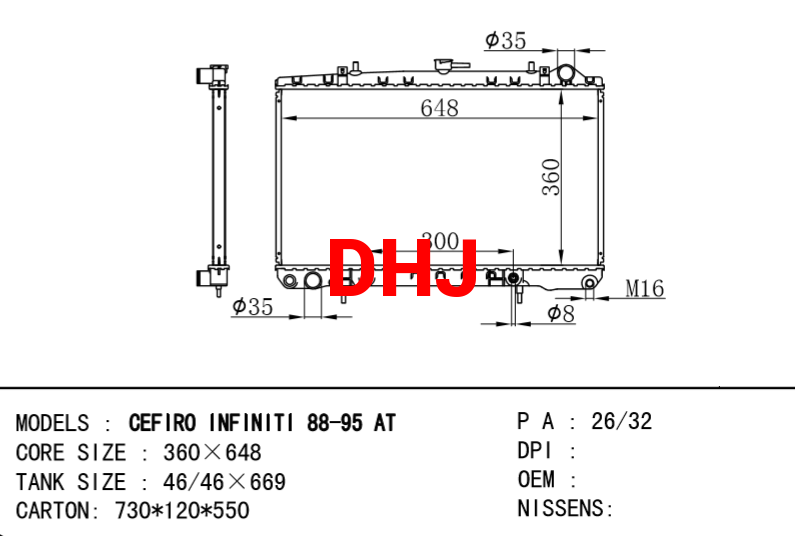NISSAN radiator EFIRO INFINITI 88-95 AT/MT