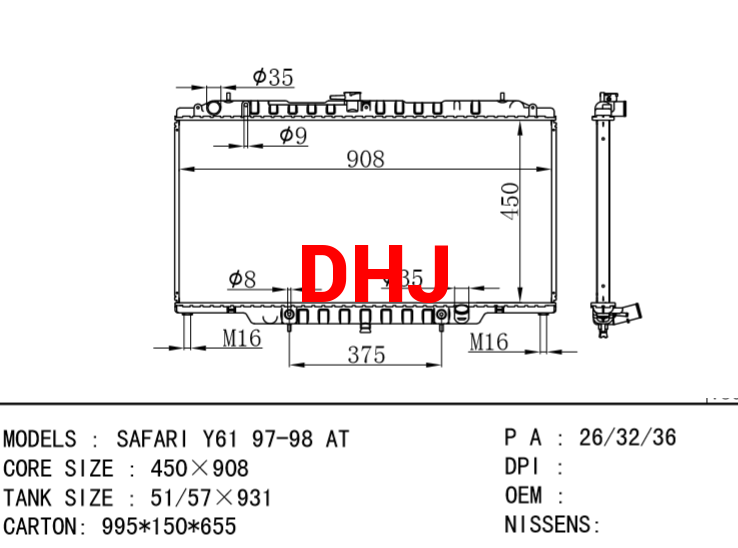 NISSAN SAFARI Y61 97-98 AT/MT radiator