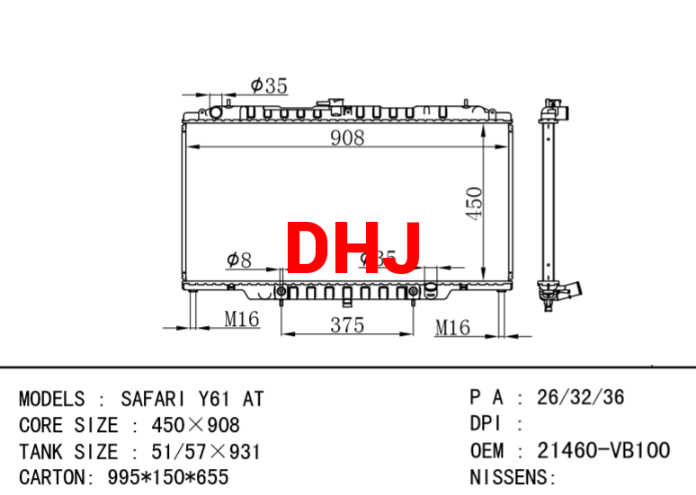 NISSAN radiator 21460-VB100  21410-VB100 SAFARI Y61 AT/MT