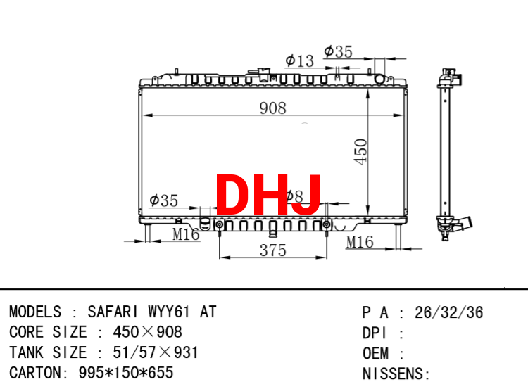 NISSAN radiator SAFARI WYY61 AT/MT