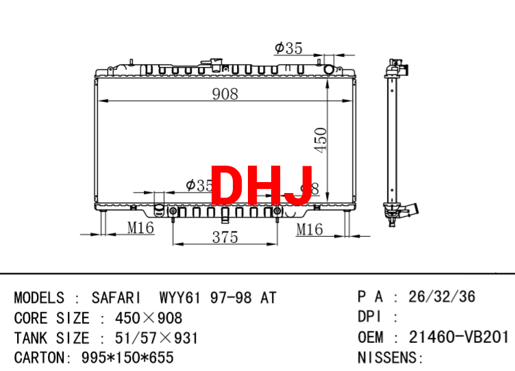 NISSAN radiator 21460-VB201 21460-VB300 21460-VB301 SAFARI  WYY61 97-98 AT