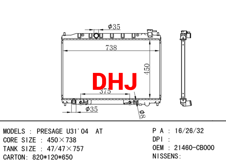 NISSAN radiator  21460-CB000 21460-AC010 PRESAGE U31'04 AT/MT