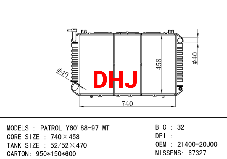 NISSAN radiator 21410-1Y10B 21400-20J00 PATROL Y60'88-97 MT