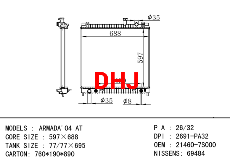NISSAN radiator 21460-7S00A 21460-7S000 ARMADA'04 AT