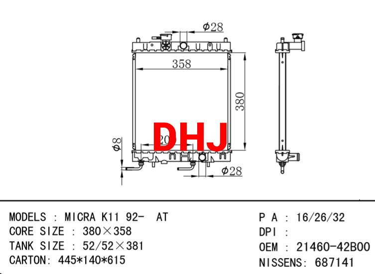 NISSAN radiator 21460-42B00 MICRA K11 92-AT