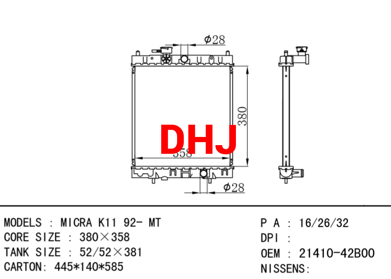 NISSAN radiator 21410-42B00 MICRA K11 92- MT