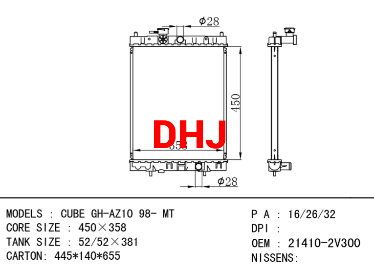 NISSAN radiator 21410-2V300 CUBE GH-AZ10 98- MT