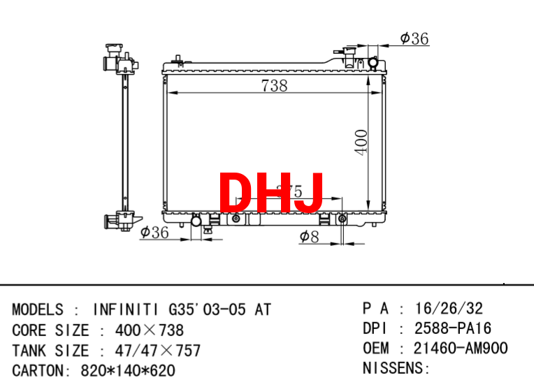 NISSAN radiator 21460-AM900 21410-AM900 INFINITI G35'03-05 AT/MT