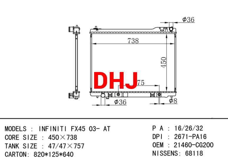 NISSAN radiator 21460-CG200 21460-CM81B INFINITI FX45 03- AT /MT