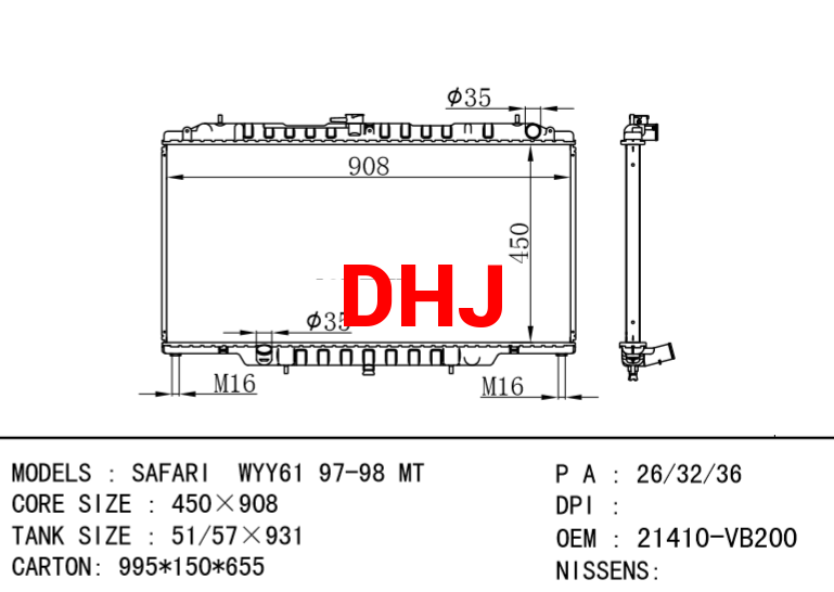 NISSAN radiator 21410-VB200 21410-VB800 21460-VB200 21410-VB300 21410-VB301 SAFAR