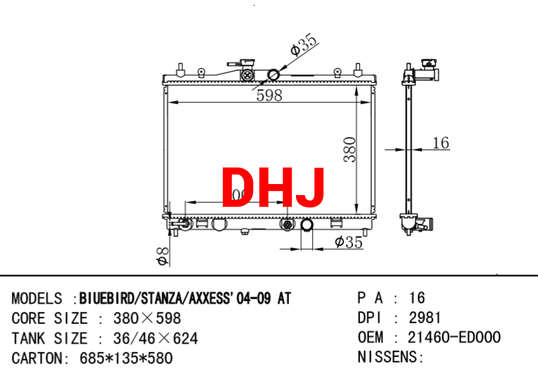 NISSAN radiator 21460-ED000 21410-EL00A 21460-EM30A 21410-ZW40A TIIDA Hatchback (
