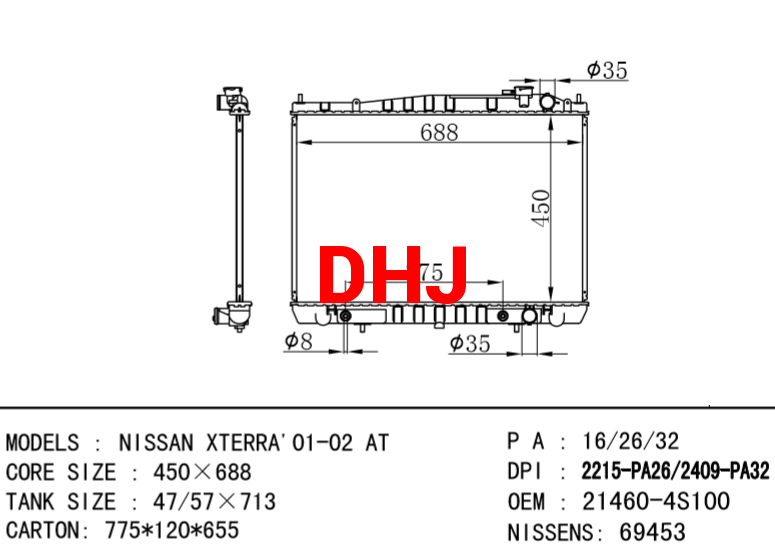 NISSAN radiator 21460-4S100 21460-9Z000 21460-3S600 XTERRA'01-02 AT/MT