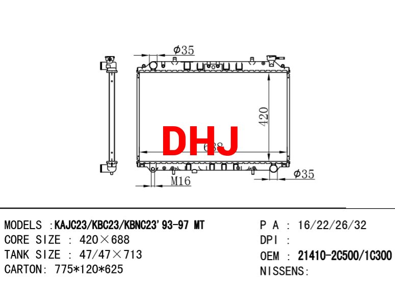 NISSAN radiator 21410-2C500/21410-1C300 KAJC23/KBC23/KBN23 93 -97 MT
