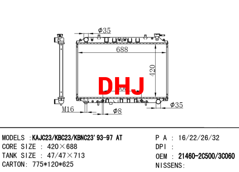 NISSAN radiator 21460-2C500 21460-3C060 21460-1C300 KAJC23/KBC23/KBN23 93 -97 AT