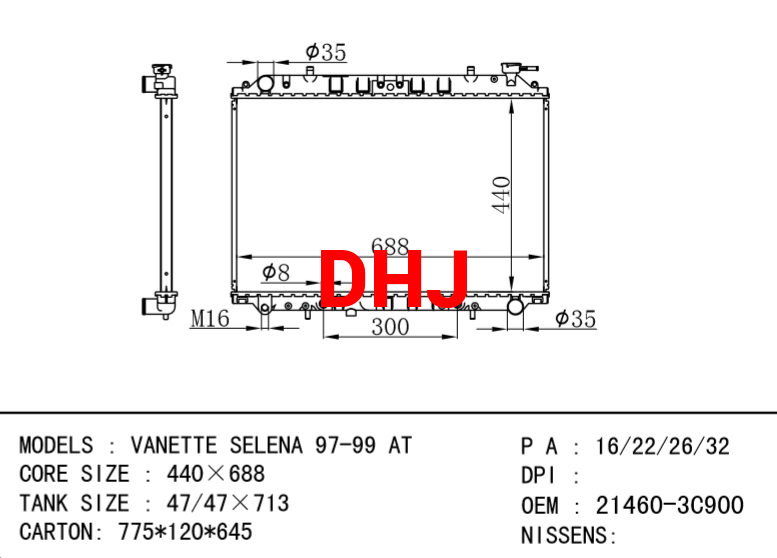 NISSAN radiator 21460-3C900 VANETTE SELENA 97-99 AT