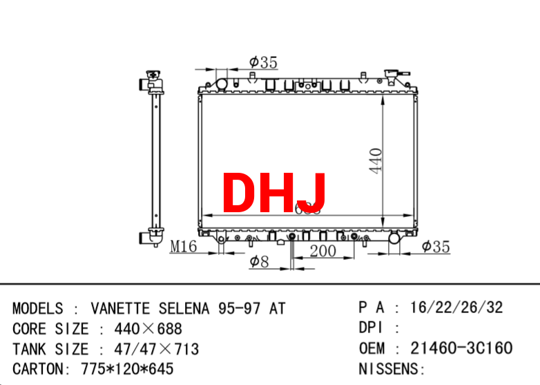 NISSAN radiator 21460-3C160 VANETTE SELENA 95-97 AT