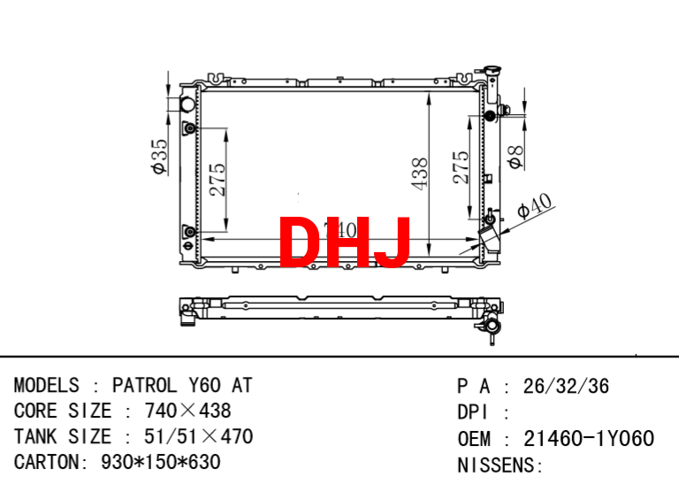 NISSAN radiator 21460-1Y060 21460-1Y02A PATROL Y60 AT/MT