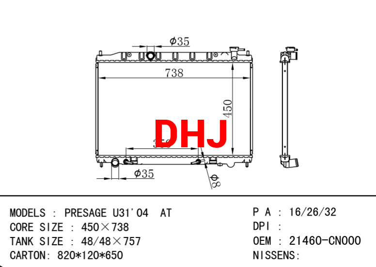 NISSAN radiator 21460-CN000 PRESAGE U31'04 AT