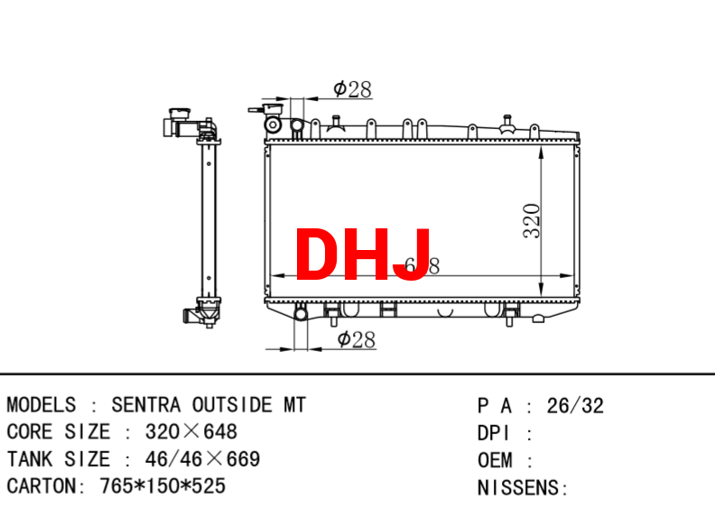 NISSAN SENTRA OUTSIDE MT radiator