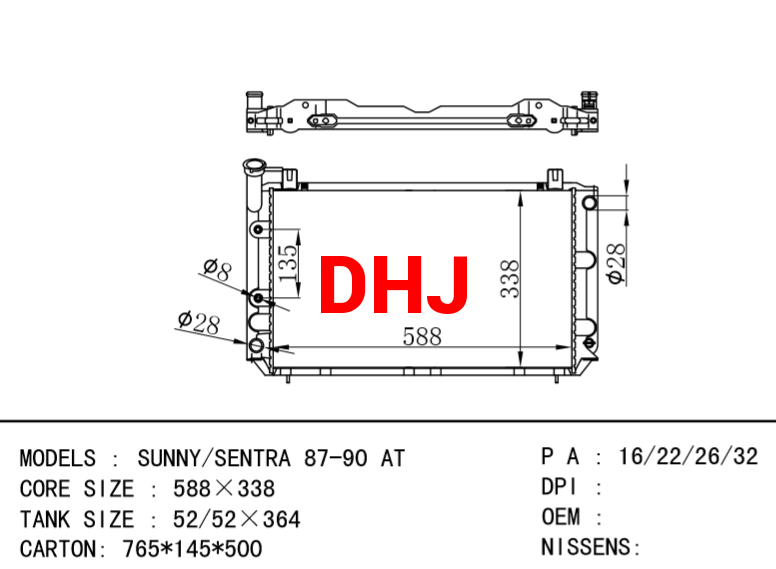 NISSAN SUNNY/SENTRA 87-90 AT radiator