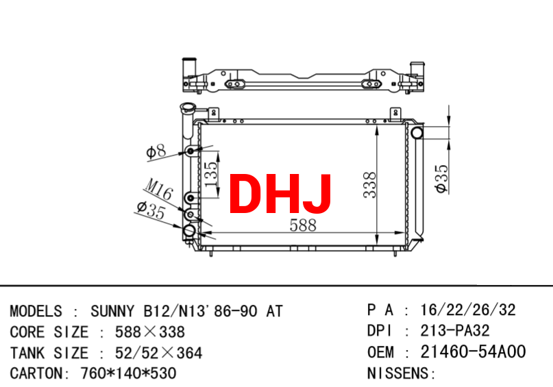 NISSAN radiator 21460-56A00 21460-52A00 21460-54A00 SUNNY B12/N13'86-90 AT/MT