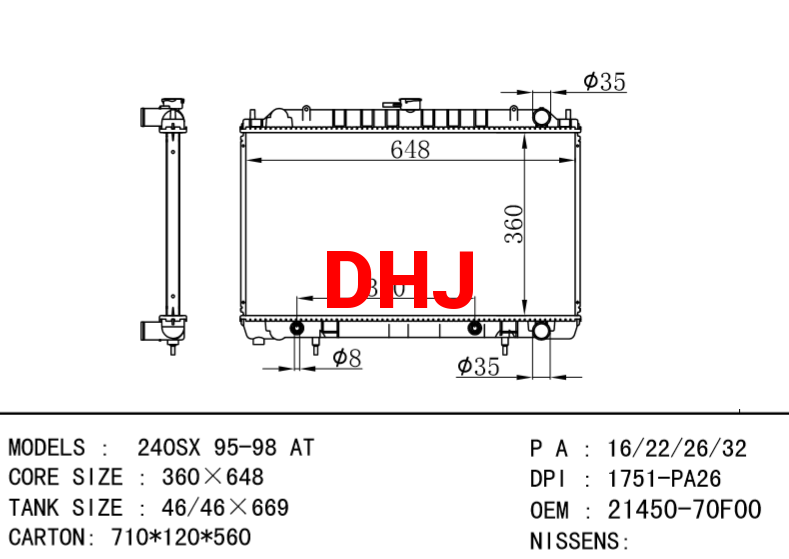 NISSAN radiator 21450-70F00 21460-70F00 240SX 95-98 AT