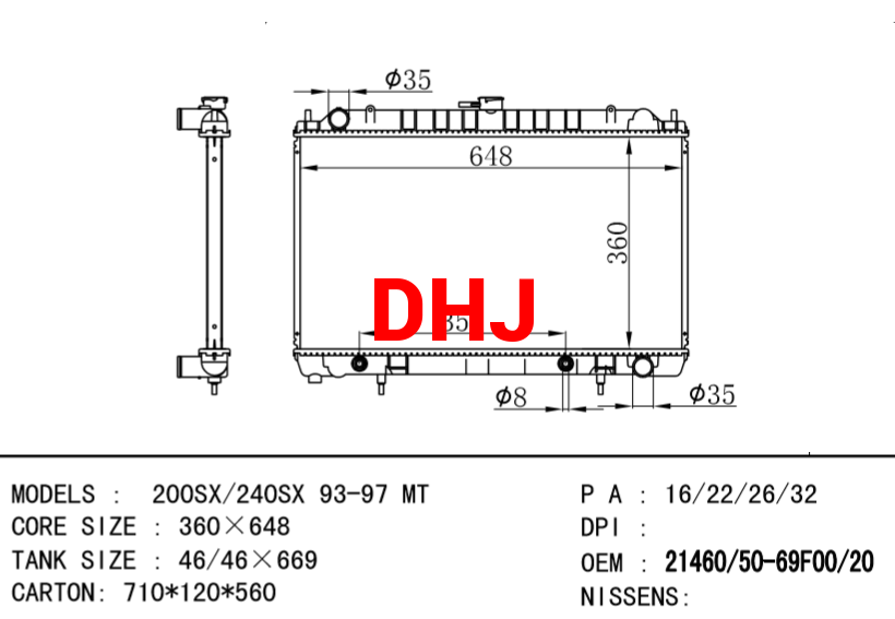 NISSAN radiator 21460-6F00 21450-6F00 21460-6F20 21450-6F20 200SX/240SX 93-97 MT