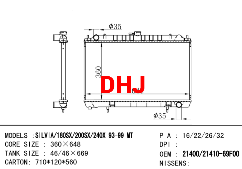 NISSAN radiator 21400-69F00 21410-69F00 21410-91F07 21410-91F00 21410-69F20 SILVI