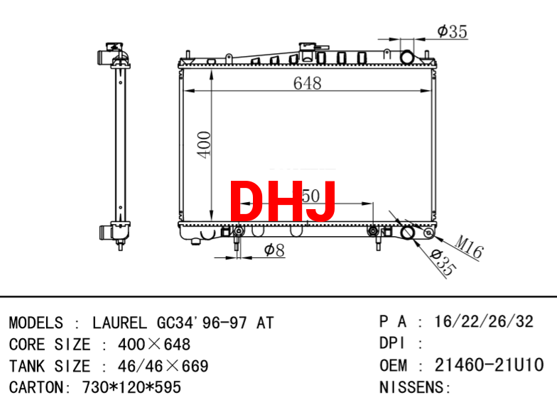 NISSAN radiator 21460-21U10 LAUREL GC34'96-97 AT