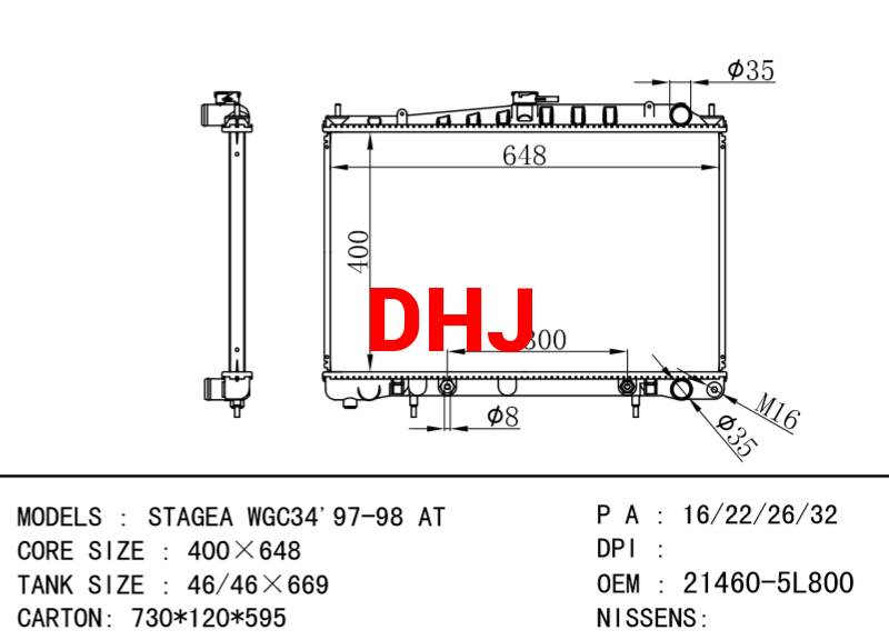 NISSAN radiator 21460-5L800 STAGEA WGC34'97-98 AT