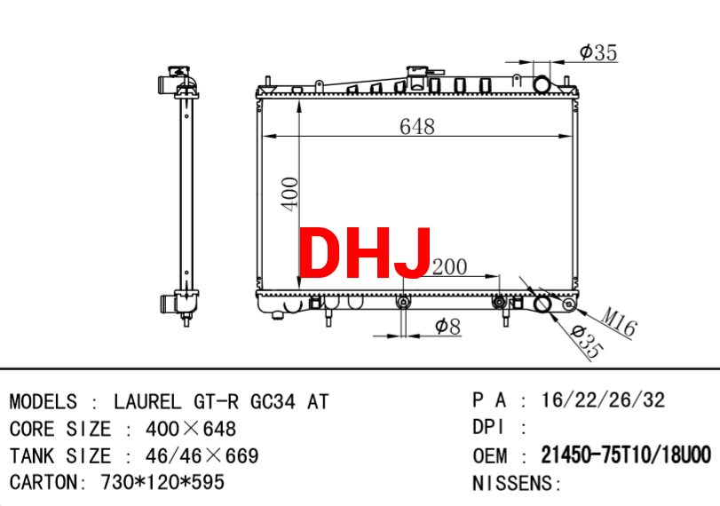 NISSAN radiator 21450-75T10/21450-18U00 21450-75T10 21460-75T10 LAUREL GT-R GC34 