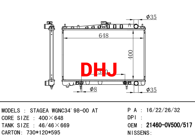 NISSAN radiator 21460-0V500/21460-0V517 STAGEA WGNC34'98-00 AT