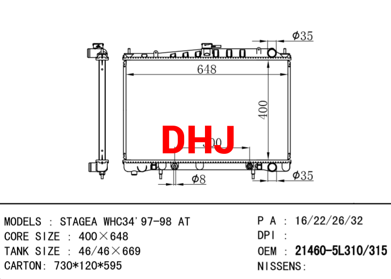 NISSAN radiator 21460-5L310/21460-5L315 STAGEA WHC34'97-98 AT