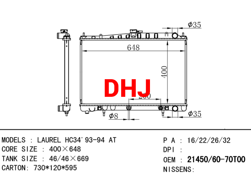 NISSAN radiator 21450/60-70T00 214560-70T00 LAUREL HC34'93-94 AT