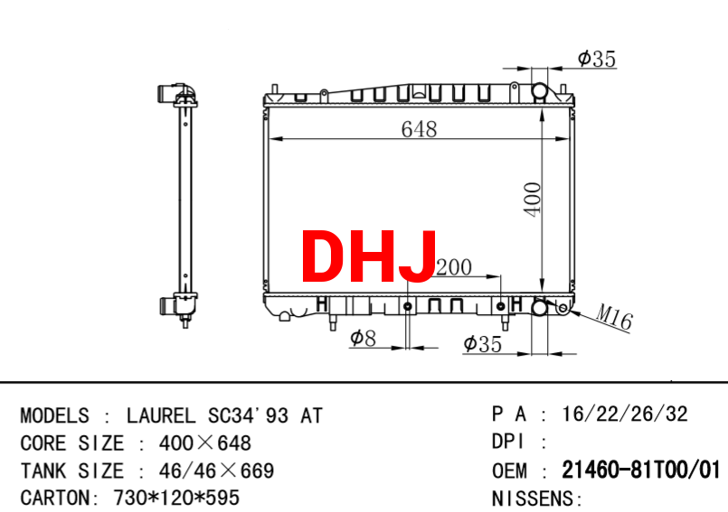 NISSAN radiator 21460-81T00/01 21460-81T01 LAUREL SC34'93 AT