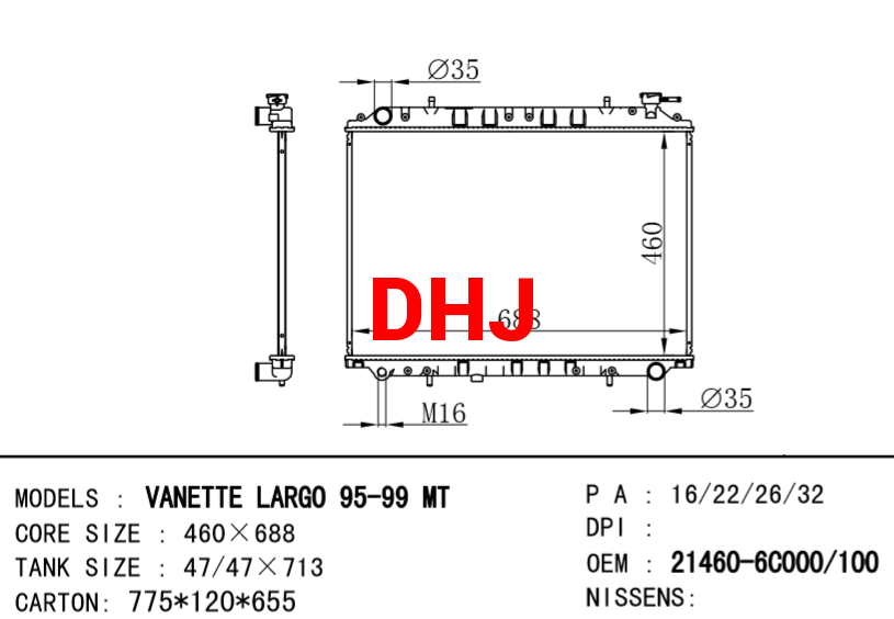 NISSAN radiator 21460-6C000 21460-6C100 VANETTE LARGO 95-99 AT