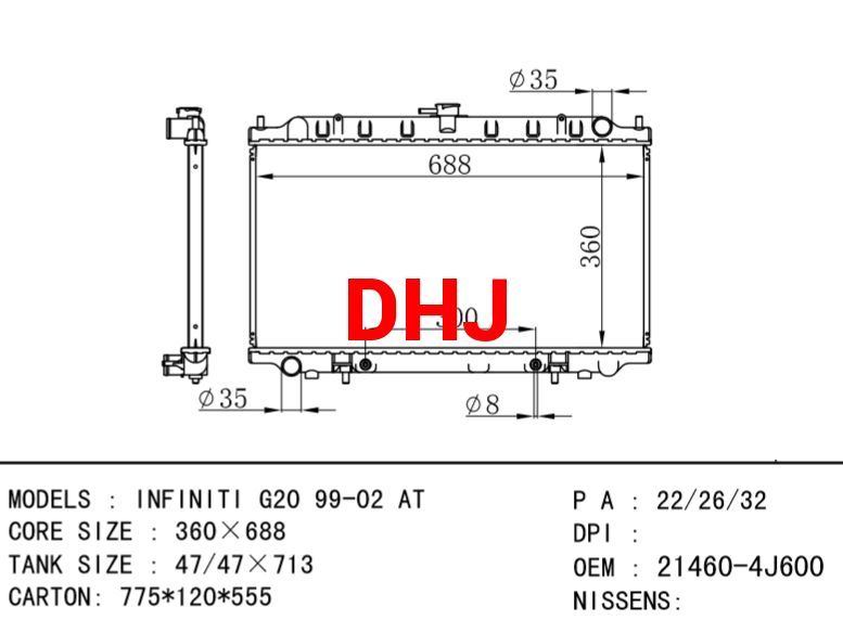 NISSAN radiator 21460-4J600 INFINITI G20 99-02 AT