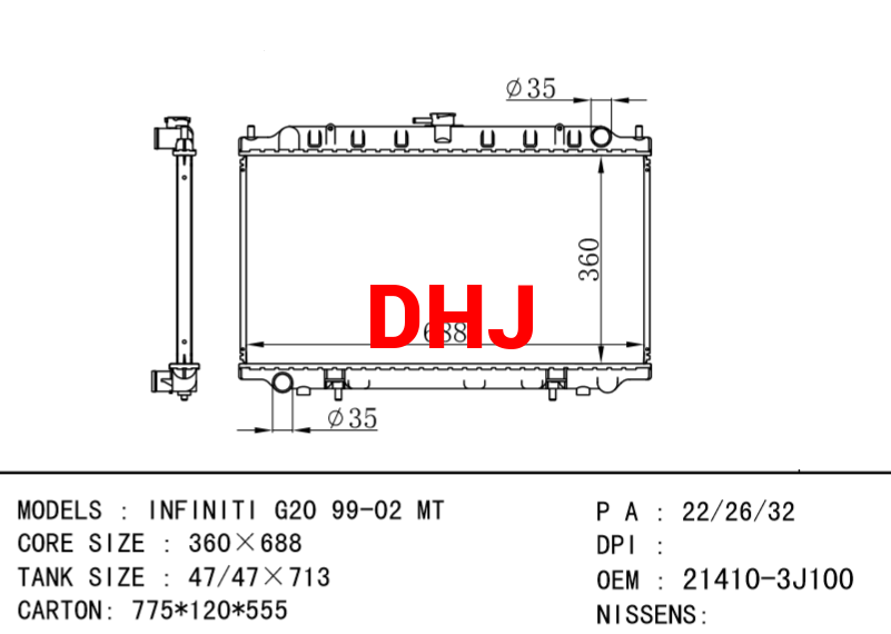 NISSAN radiator 21410-3J100 21410-2J200 INFINITI G20 99-02 MT