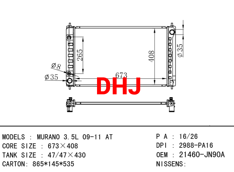 NISSAN radiator 21460-JN90A MURANO 3.5L 09-11 AT/MT