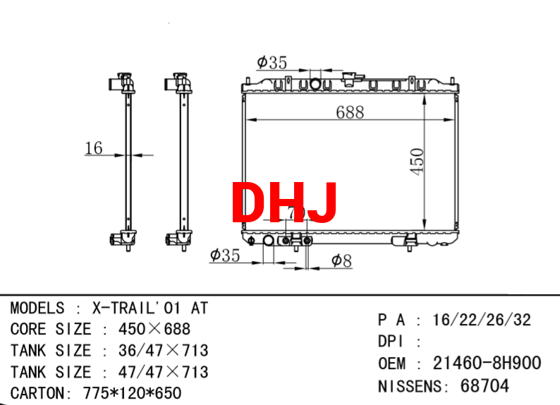 NISSAN radiator 21460-8H900 21460-EQ30A X-TRAIL'01 AT