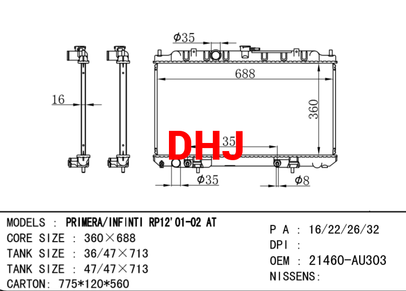 NISSAN radiator 21460-AU403 21460-AU303 AT/MT PRIMERA Hatchback (P12)