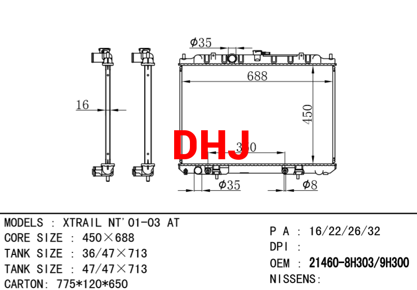 NISSAN radiator 21460-8H303 21460-9H300 XTRAIL NT'01-03 AT