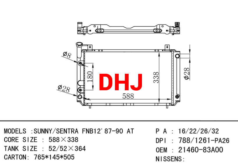 NISSAN radiator 21460-86A00 21460-83A00 21460-78A00 21410-85A00 21410-83A00 SUNNY